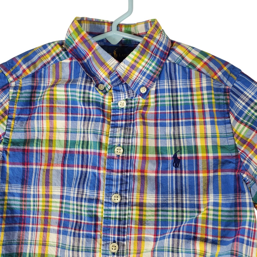 Polo Ralph Lauren Kids Boys S 8 Plaid Short Sleeve Button Down Shirt Blue Multi